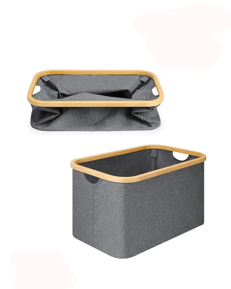 50 Lt Katlanır Kumaş Bambu Çamaşır Sepeti Kirli Çamaşır Sepeti Oyuncak Sepeti - Resim 2