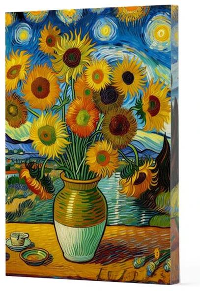 Van Gogh 10 - Ayçiçekleri Çizgili Yan Boyamalı Defter ürün görseli