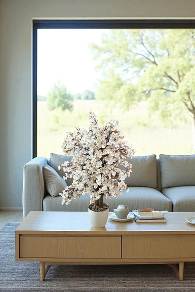 Yoğun Yapraklı 60 cm Yapay Sakura Bahar Dalı Ağacı - 5