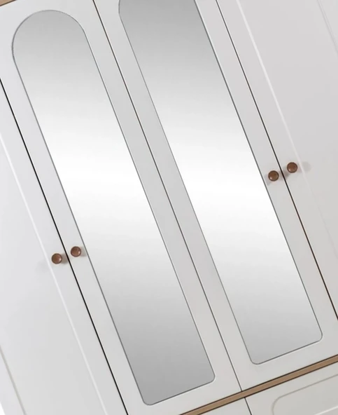 BOHEM 4 KAPAKLI AYNALI MEMBRAN CEVİZ  BEYAZ DOLAP - 3