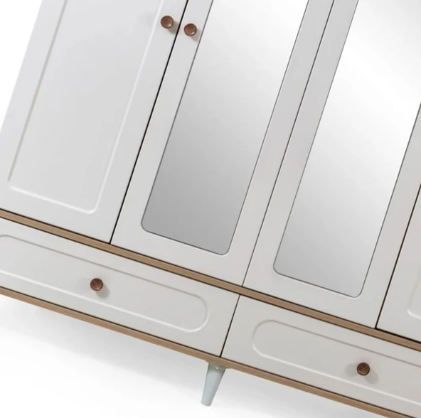 BOHEM 4 KAPAKLI AYNALI MEMBRAN CEVİZ  BEYAZ DOLAP - 4