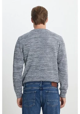 AC&Co  Altınyıldız Classics Erkek A.GRI-LACI Recycle Standart Fit Bisiklet Yaka Desenli Triko Kazak ET4921100021AGL3XL Açık Gri - Resim 3