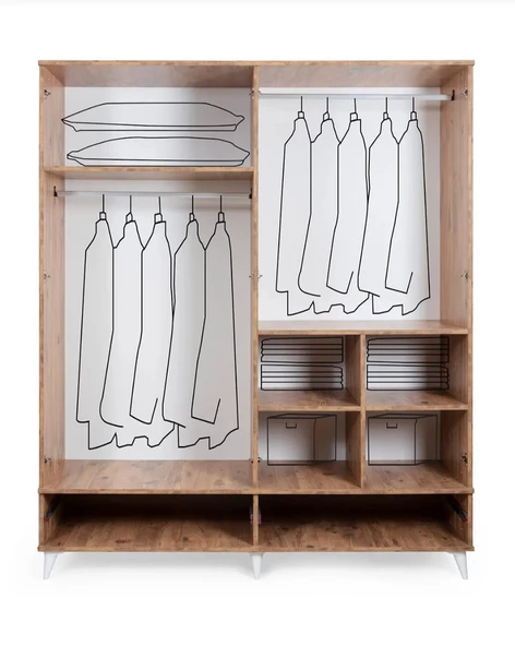 EVİMŞAH PANJURLU 4 KAPAKLI MEMBRAN CEVİZ  BEYAZ DOLAP - 3