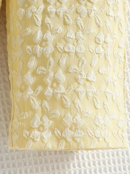 Bebek Yazlık Askılı Bluz & Pantolon Takımı – Sarı Dantel Desenli - 6