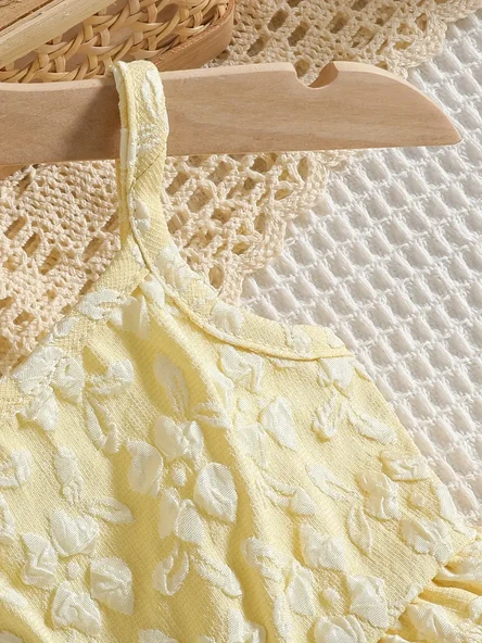 Bebek Yazlık Askılı Bluz & Pantolon Takımı – Sarı Dantel Desenli - 3