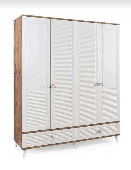 EVİMŞAH PANJURLU 4 KAPAKLI MEMBRAN CEVİZ  BEYAZ DOLAP - 2