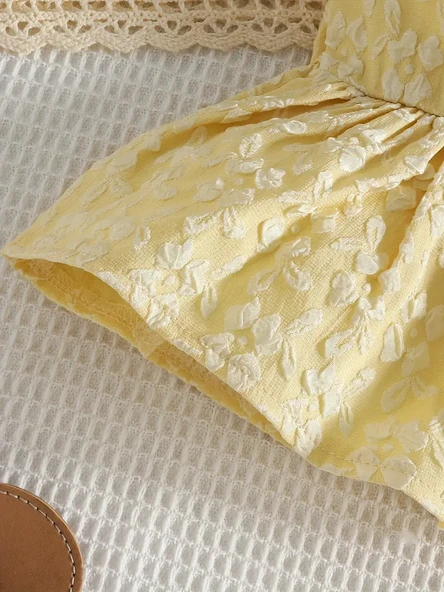 Bebek Yazlık Askılı Bluz & Pantolon Takımı – Sarı Dantel Desenli - 4