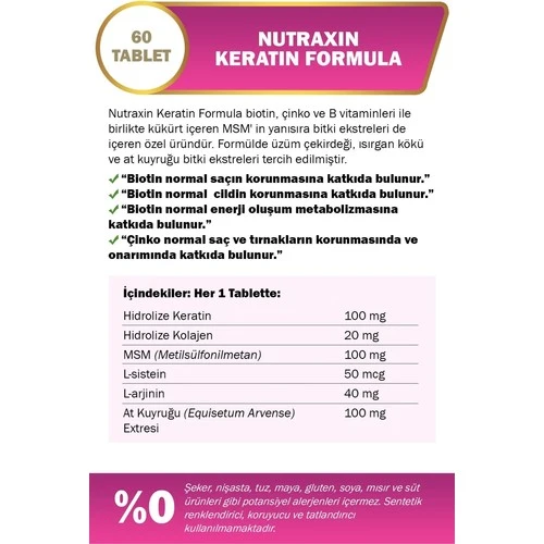Nutraxin Keratin Formula 60 Tablet - Resim 2