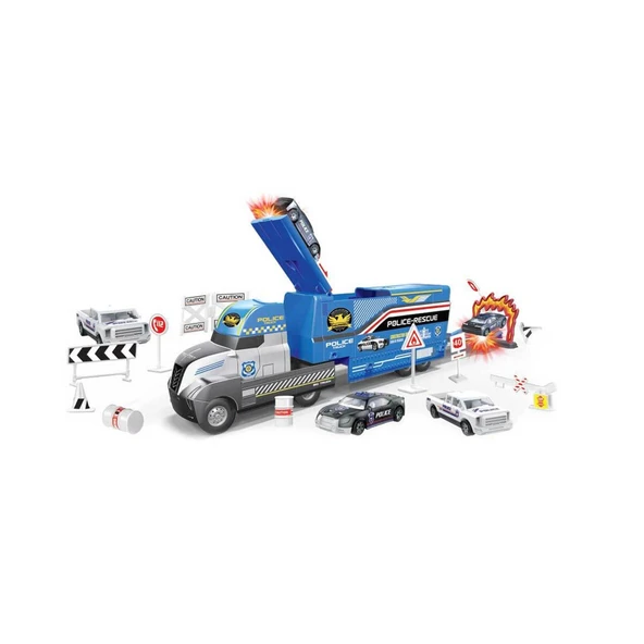 Maxx Wheels Transporter 2 Araçlı Polis Oyun Seti - 1
