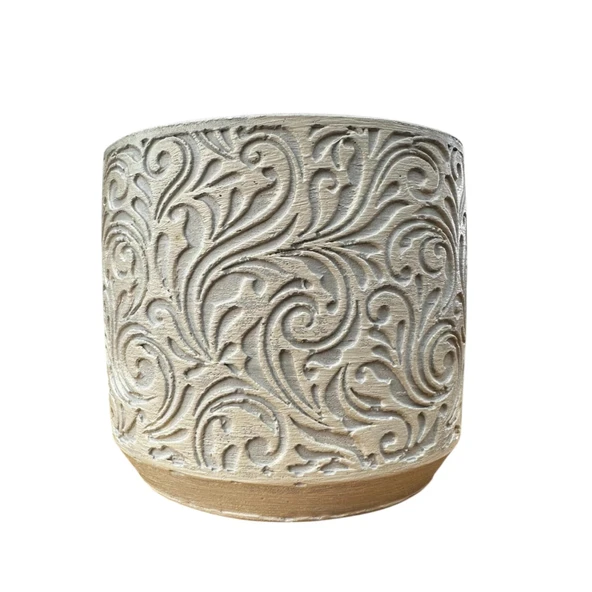 Bitki Tasarımı Ev dekorasyon Bej Çiçek Desen Beton Saksı Çiçeklik Saksılık ürün görseli