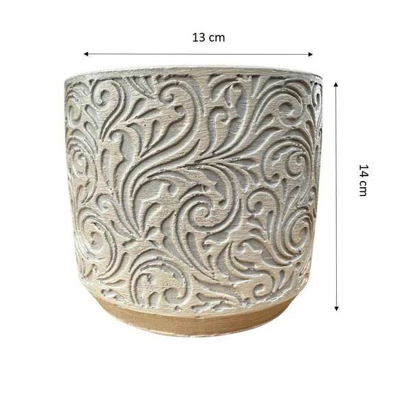 Bitki Tasarımı Ev dekorasyon Bej Çiçek Desen Beton Saksı Çiçeklik Saksılık - Resim 2