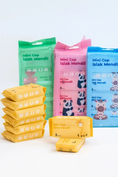 8’li Paket Mini Cep Islak Mendil – Taşınabilir, Hijyenik Seyahat ve Günlük Kullanım Temizlik Mendili ürün görseli 1