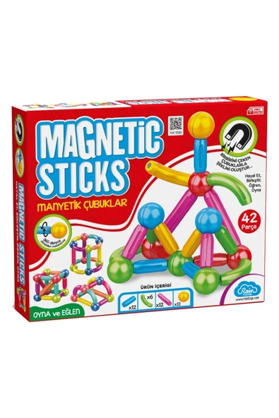 raintoys Manyetik Çubuklar Zeka Geliştirici Eğitici Oyuncak 42 Parça - 6