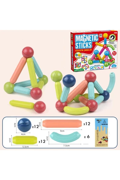 raintoys Manyetik Çubuklar Zeka Geliştirici Eğitici Oyuncak 42 Parça - 3
