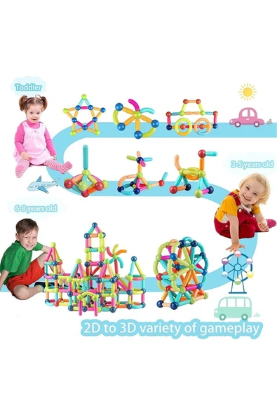 raintoys Manyetik Çubuklar Zeka Geliştirici Eğitici Oyuncak 42 Parça - 4