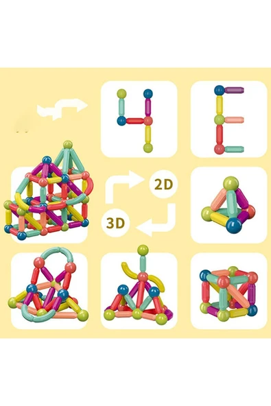 raintoys Manyetik Çubuklar Zeka Geliştirici Eğitici Oyuncak 42 Parça - 2