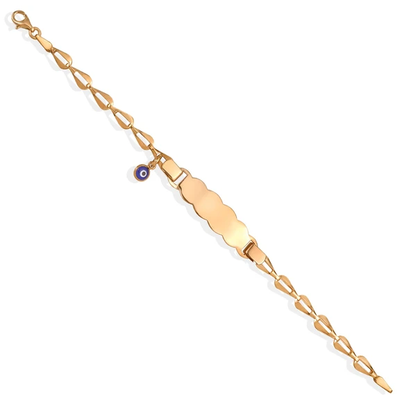 14 Ayar Altın Kaplama  Bebek ve Çocuk Göz Boncuk Nazarlı  İsim Gümüş Bilellik Künye - BPC00104 - Resim 4