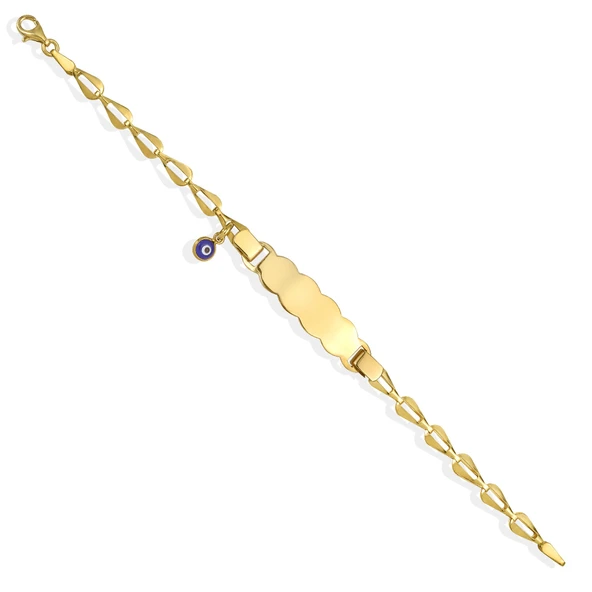 14 Ayar Altın Kaplama  Bebek ve Çocuk Göz Boncuk Nazarlı  İsim Gümüş Bilellik Künye - BPC00104 - Resim 3