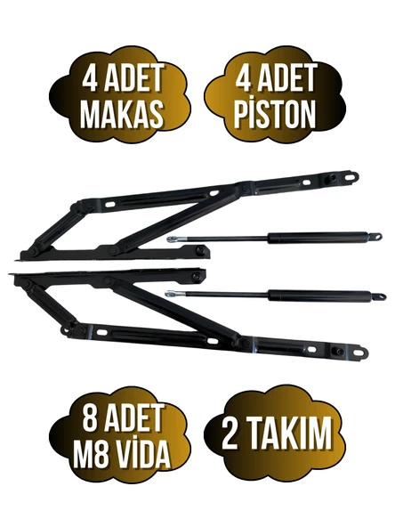 Baza Makası Yatak Baza Menteşesi Açılır Pistonlu Makas(750N PİSTON)(TEK KİŞİLİK)(TAKIM)(SİYAH) Siyah SİYAH - 2 TAKIM ürün görseli