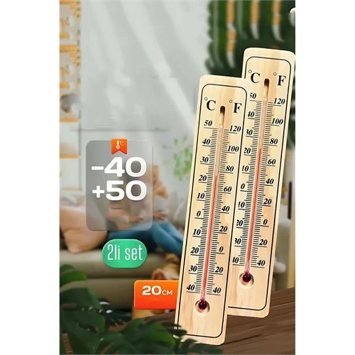 Modacar Termometre  - Ahşap Duvar Termometresi 2 li SET - 1