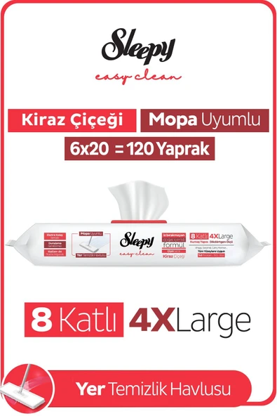 Sleepy Easy Clean Kiraz Çiçeği Mopa Uyumlu Yer Temizlik Havlusu 6X20 (120 Yaprak) ürün görseli