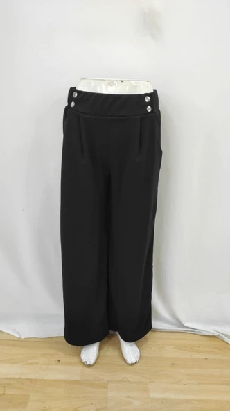 Kadın Beli Lastikli Düğmeli Ithal Krep Pantolon - Resim 6