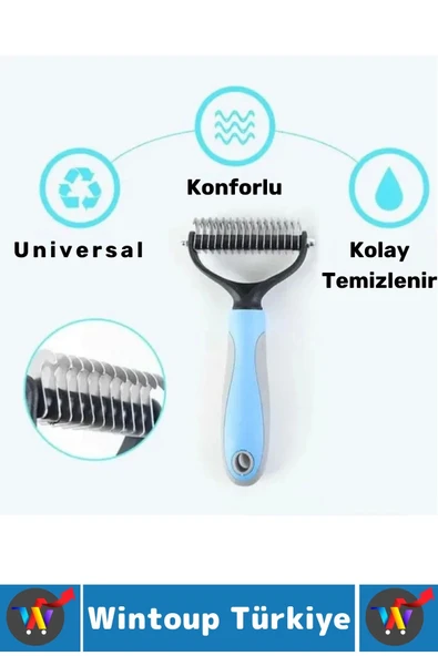 Kaymaz Kolay Tutuş Pet Kedi Köpek Masaj Etkili Evcil Hayvan Kıtık Açıcı Çift Taraflı Tarak - Resim 3