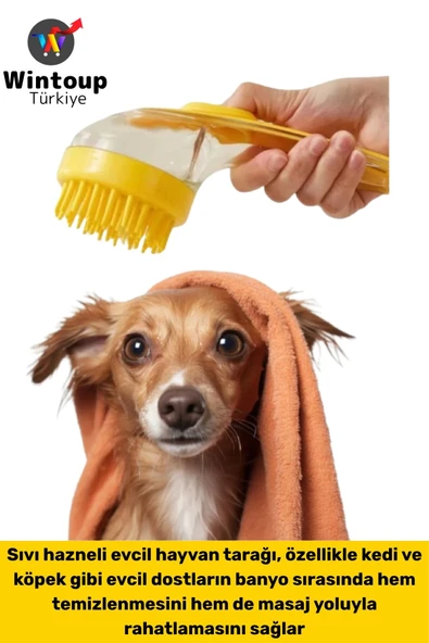 Ergonomik Kedi Köpek Banyo Temizlik Masaj Etkili Zararsız Silikon Sıvı Hazneli Evcil Hayvan Tarağı ürün görseli