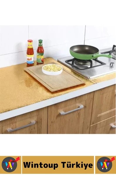 Kolay Temizlenir Yağ Kir Koruyucu Mutfak Tezgah Çekmece Dolap GOLD Yapışkanlı Folyo 40 Cm X 1 Metre - Resim 3