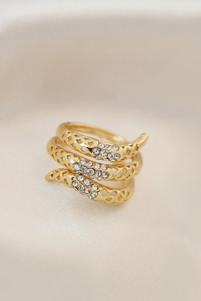 Ayarlamalı Altın Renk Metal Zirkon Taşlı Yüzük ürün görseli 1