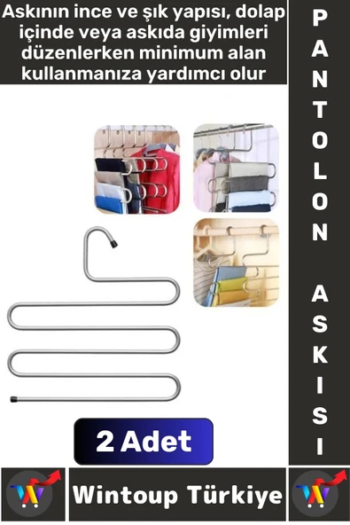 Dayanıklı Kolay Temizlenir Kaymaz Dolap İçi Düzenleme Giysi Havlu Kravat Pantolon Krom Askı 2 Adet ürün görseli