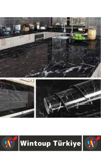 Kolay Temizlenir Isıya Dayanıklı Nem Kir Yağ Su Geçirmez Çok Şık Mermer Desenli Kaplama Kağıdı 5 Mtr - Resim 3