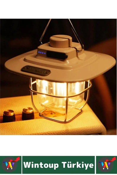 Kamp Piknik Outdoor Asılabilir Tasarım Nostaljik Yağmura Toza Dayanıklı Şarjlı Powerbankli Işıldak - 4