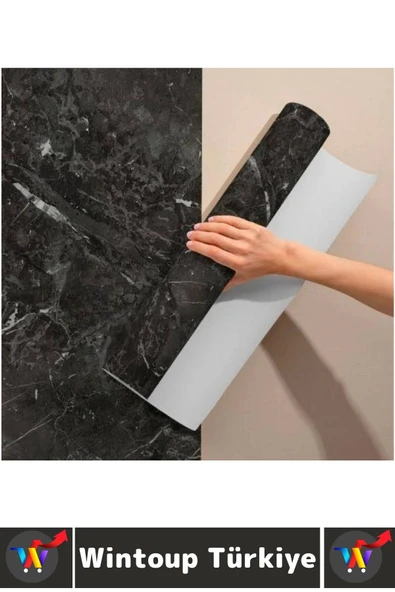 Kolay Temizlenir Isıya Dayanıklı Nem Kir Yağ Su Geçirmez Çok Şık Mermer Desenli Kaplama Kağıdı 5 Mtr - Resim 4