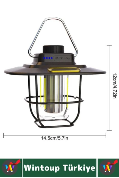 Kamp Piknik Outdoor Asılabilir Tasarım Nostaljik Yağmura Toza Dayanıklı Şarjlı Powerbankli Işıldak - 6