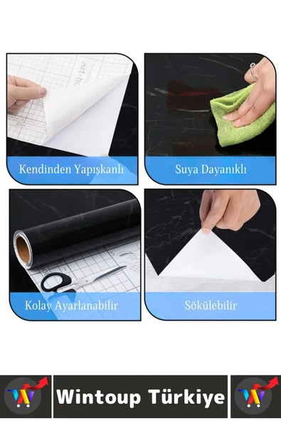 Kolay Temizlenir Isıya Dayanıklı Nem Kir Yağ Su Geçirmez Çok Şık Mermer Desenli Kaplama Kağıdı 5 Mtr - Resim 2