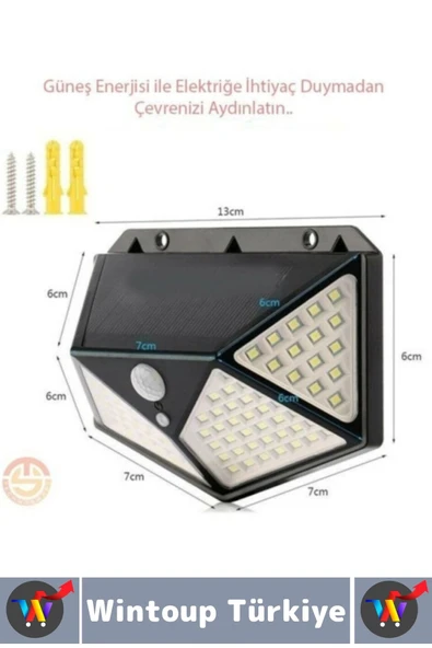 Outdoor Dış Mekan Aydınlatma Güneş Enerjili Hareket Sensörlü 3 Modlu 100 Led Solar Bahçe Lambası - 2