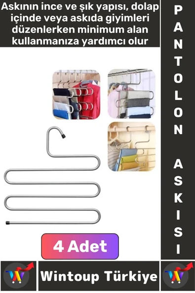 Dayanıklı Kolay Temizlenir Kaymaz Dolap İçi Düzenleme Giysi Havlu Kravat Pantolon Krom Askı 4 Adet ürün görseli