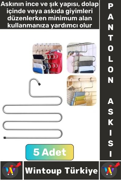 Dayanıklı Kolay Temizlenir Kaymaz Dolap İçi Düzenleme Giysi Havlu Kravat Pantolon Krom Askı 5 Adet ürün görseli