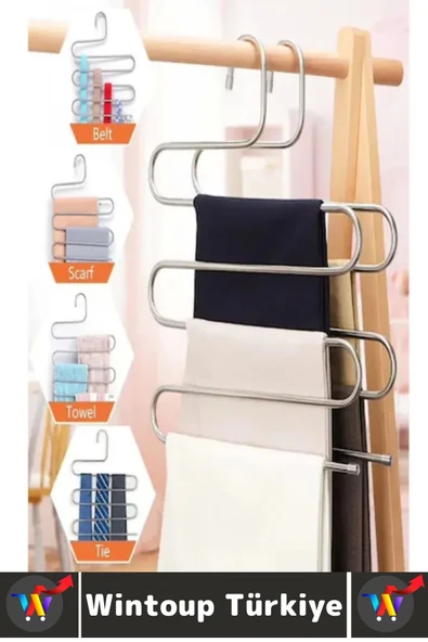 Dayanıklı Kolay Temizlenir Kaymaz Dolap İçi Düzenleme Giysi Havlu Kravat Pantolon Krom Askı 5 Adet - Resim 3