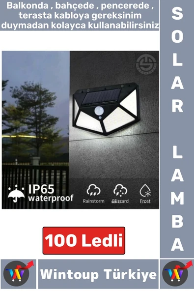 Outdoor Dış Mekan Aydınlatma Güneş Enerjili Hareket Sensörlü 3 Modlu 100 Led Solar Bahçe Lambası