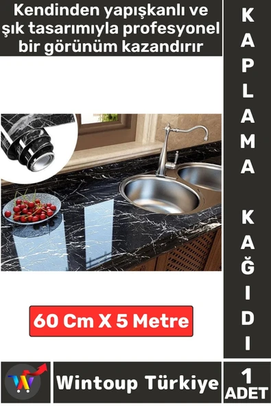 Kolay Temizlenir Isıya Dayanıklı Nem Kir Yağ Su Geçirmez Çok Şık Mermer Desenli Kaplama Kağıdı 5 Mtr ürün görseli