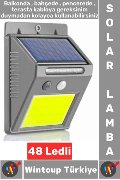 Outdoor Dış Mekan Dekoratif Aydınlatma Güneş Enerjili Hareket Sensörlü 48 Ledli Solar Bahçe Lambası