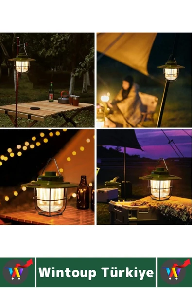 Kamp Piknik Outdoor Asılabilir Tasarım Nostaljik Yağmura Toza Dayanıklı Şarjlı Powerbankli Işıldak - 2