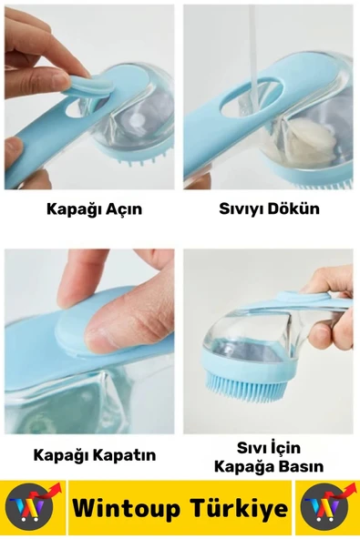 Ergonomik Kedi Köpek Banyo Temizlik Masaj Etkili Zararsız Silikon Sıvı Hazneli Evcil Hayvan Tarağı - Resim 6