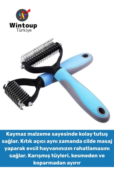 Kaymaz Kolay Tutuş Pet Kedi Köpek Masaj Etkili Evcil Hayvan Kıtık Açıcı Çift Taraflı Tarak ürün görseli