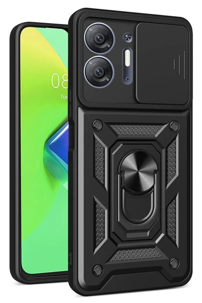 İnfinix Hot 30 5G Kılıf Pars Lens Yüzüklü Silikon - Siyah ürün görseli