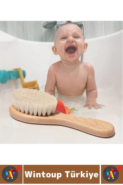 Bebek Hassas Cilt İçin Banyo Saç Bakım Tarak Fırça Organik Keçi Kılı Ahşap Saplı Bebek Banyo Tarağı - 2