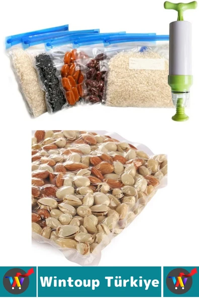 Kolay Kullanım Et Sebze Balık Gıda Manuel Pompalı Vakumlama Saklama Poşeti Özel Set 15 Poşet+1 Pompa - Resim 3