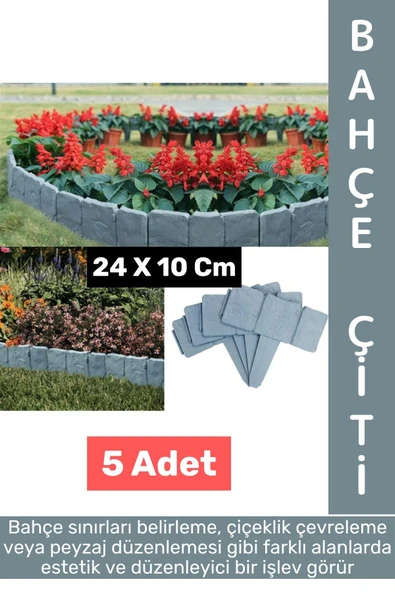 Dış Mekan Kolay Montaj Hava Koşullarına Dayanıklı Şık Estetik Doğal Taş Görünümlü Bahçe Çiti 5 Adet